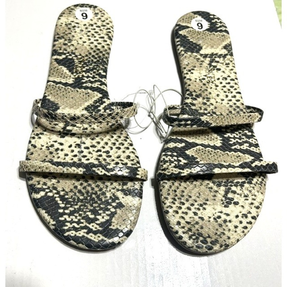 TKEES Snake Print Slide Sandals in Beige Black